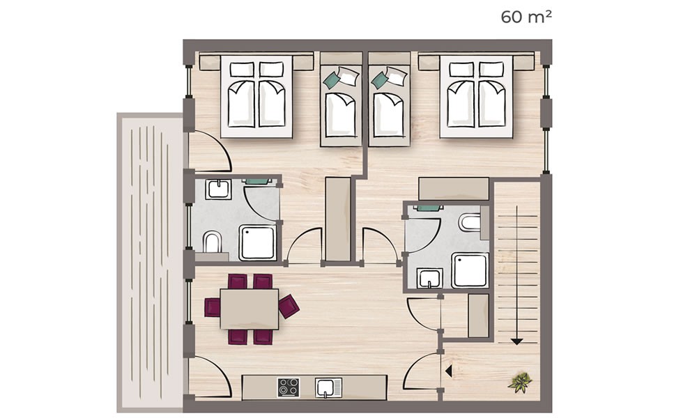 Skizze Appartement für 4 bis 6 Personen
