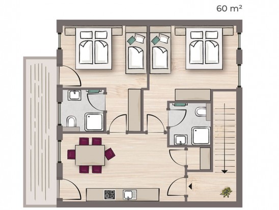 Skizze Appartement für 4 bis 6 Personen 